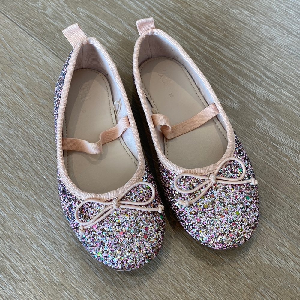 Zara Pink multicolor glitter ballet flats, Size 29